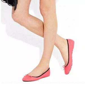 JIMMY CHOO Wallach Neon OrangePatent
Leather Bow Ballet Flats Size 36.5 US 6